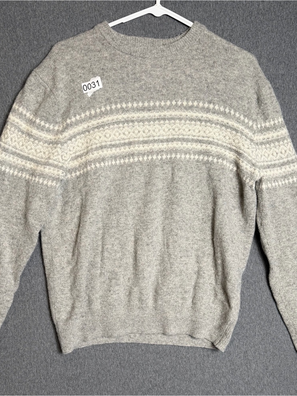 GAP women’s  Light Gray Crewneck Sweater with Cream Fair Isle Yoke